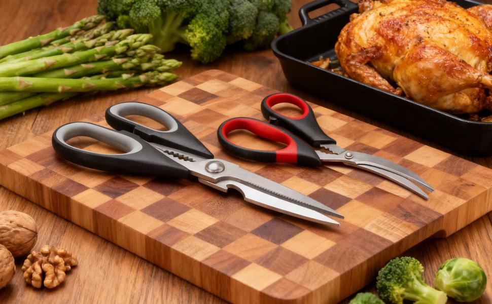 All Purpose Kitchen Shears with Protective Sheath, Heavy Duty 3 Pack Kitchen Scissors with Serrated Blade, Stainless Steel Cooking Scissors for Poultry, Food, Vegetables
