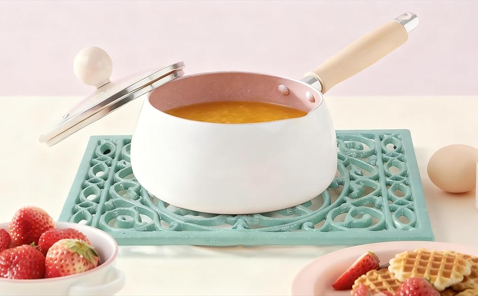 Cast Iron Trivets Metal Trivets with Rubber Feet for Hot Dishes Heat Resistant for Kitchen Cooktop and Dining Table Protection (Green Medium 2 Pack)