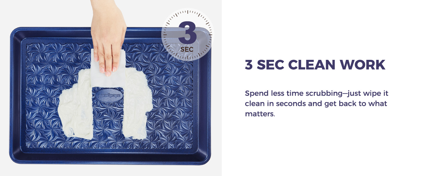 HONGBAKE Nonstick Baking Sheet Pan Set of 3, Cookie Sheets for Oven, Non-Toxic Half/Quarter/Jelly Roll Pans with Floral Swirl Texture, Heavy Duty 0.8mm Thick Oven Trays for Cooking, Blue