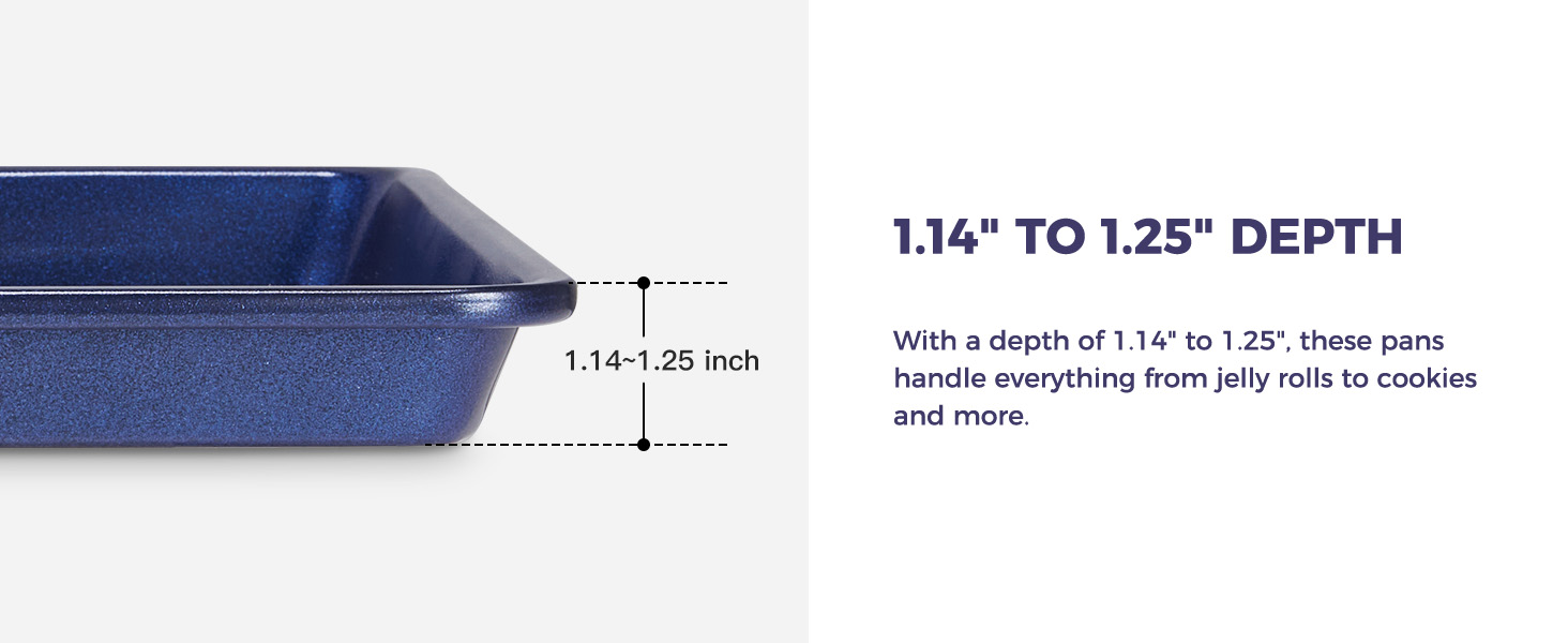 HONGBAKE Nonstick Baking Sheet Pan Set of 3, Cookie Sheets for Oven, Non-Toxic Half/Quarter/Jelly Roll Pans with Floral Swirl Texture, Heavy Duty 0.8mm Thick Oven Trays for Cooking, Blue