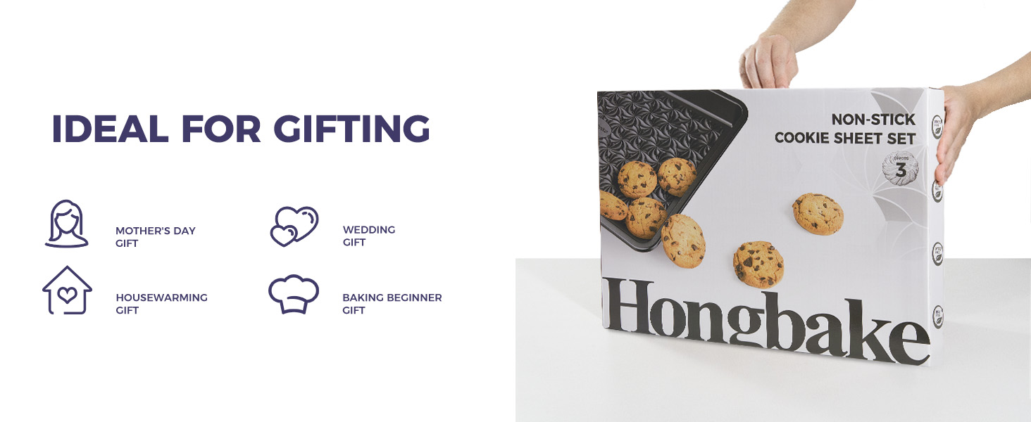 HONGBAKE Nonstick Baking Sheet Pan Set of 3, Cookie Sheets for Oven, Non-Toxic Half/Quarter/Jelly Roll Pans with Floral Swirl Texture, Heavy Duty 0.8mm Thick Oven Trays for Cooking, Blue