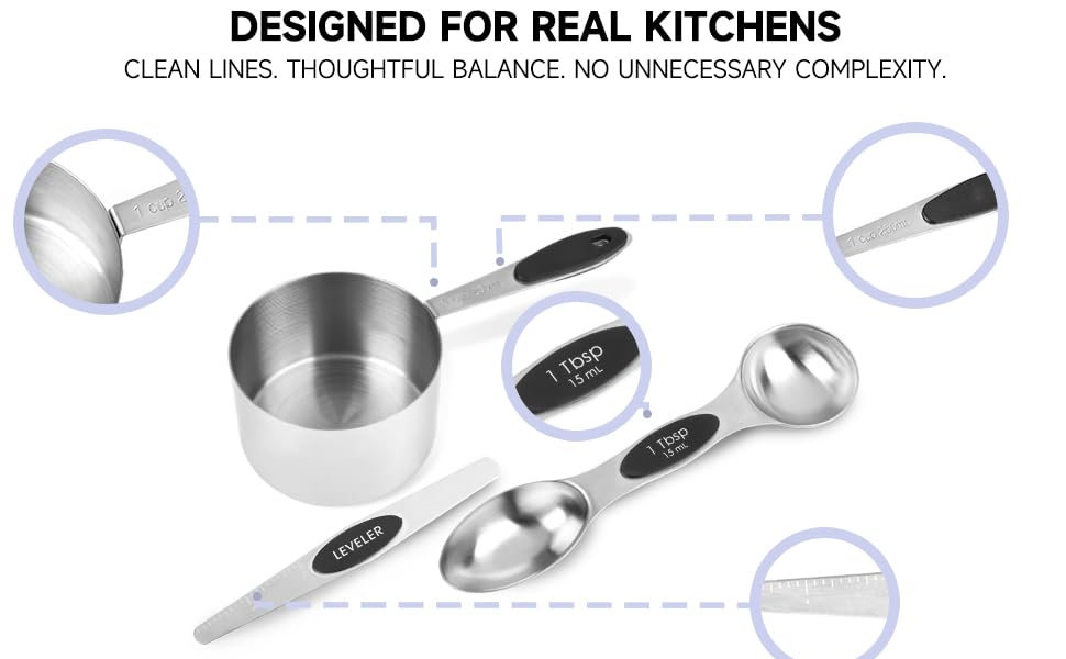 Magnetic Measuring Cups and Spoons Set, Strong N45 Magnets, 304 Stainless Steel, Double-Sided Measuring Spoons, 14-Piece Set with Leveler for Baking & Cooking