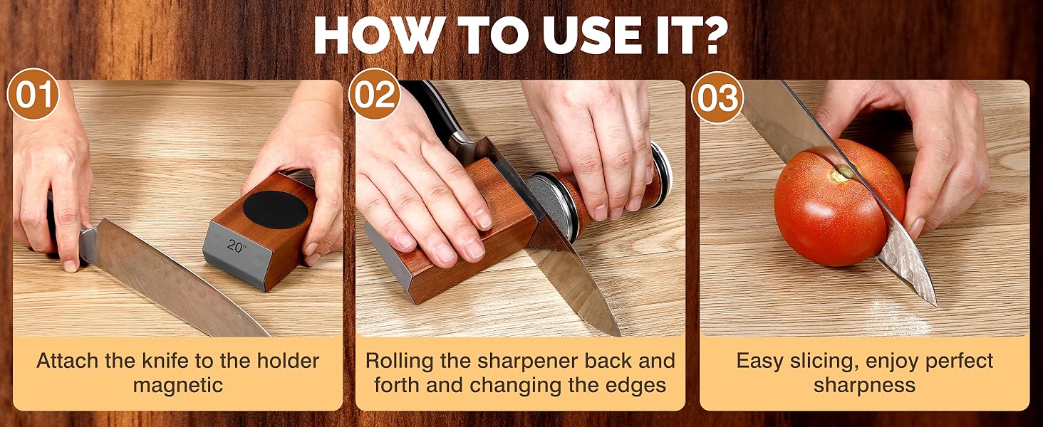 Rolling Knife Sharpener Kit, Knife Sharpener Tool with Replaceable Discs Diamond & Ceramic,15 & 20 Degree Multi-Purpose Magnetic Base, Suitable for Small, Medium, and Large Knives