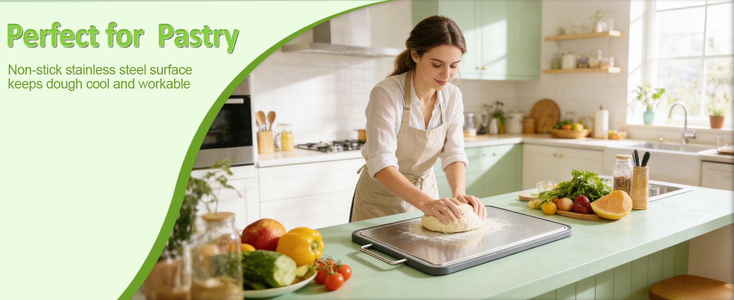 Stainless Steel Cutting Board (17x11"), Large Heavy Duty Double Sided 316 Metal Chopping Board for Kitchen, Food Grade, Deep Juice Grooves, Non-Toxic, Dishwasher Safe for Meat & Veggies
