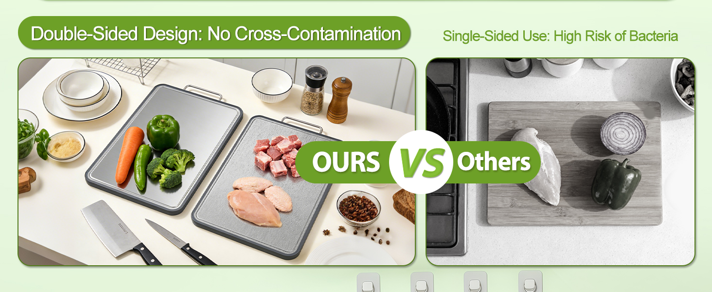 Stainless Steel Cutting Board (17x11"), Large Heavy Duty Double Sided 316 Metal Chopping Board for Kitchen, Food Grade, Deep Juice Grooves, Non-Toxic, Dishwasher Safe for Meat & Veggies