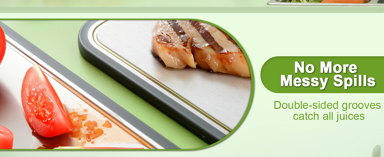 Stainless Steel Cutting Board (17x11"), Large Heavy Duty Double Sided 316 Metal Chopping Board for Kitchen, Food Grade, Deep Juice Grooves, Non-Toxic, Dishwasher Safe for Meat & Veggies