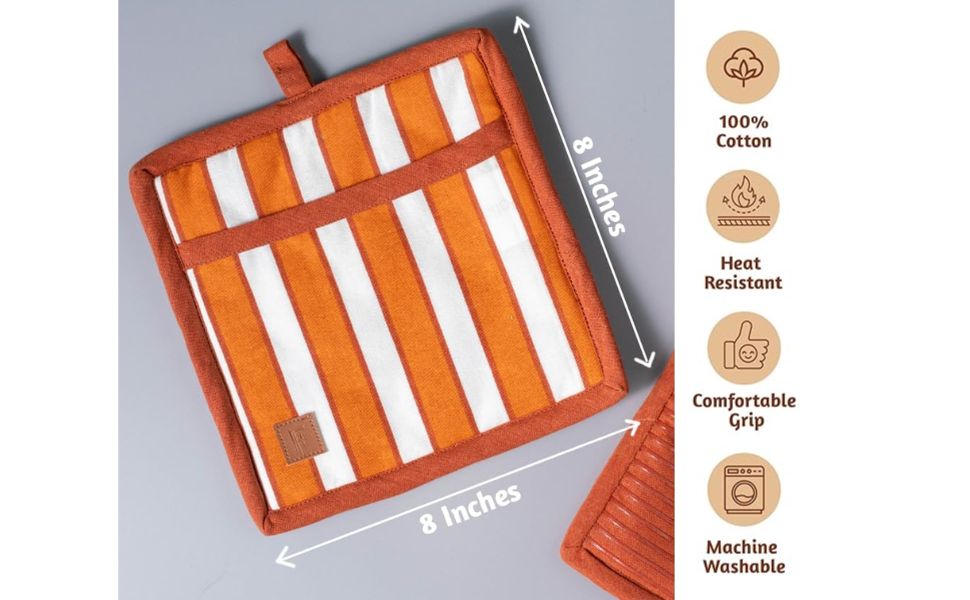 Folkulture Pot Holders for Kitchen | Pack of 2 (8x8) Ribbed Soft Silicone Hot Pads | 100% Cotton Red Cute Oven Pot Holders Set | Heat Resistant, Non Slip | Cooking Gifts, Polka Dot