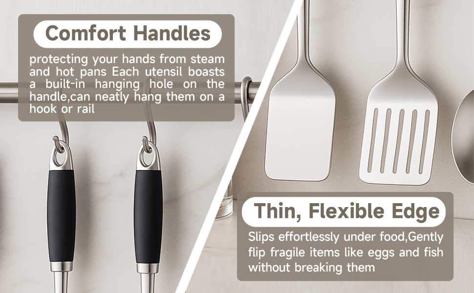 4 Pcs Stainless Steel Kitchen Utensils, Cooking Utensils Set, Includes Solid Spatula, Slotted Spatula, Cooking Spoon, Slotted Spoon, Suitable for various cooking needs