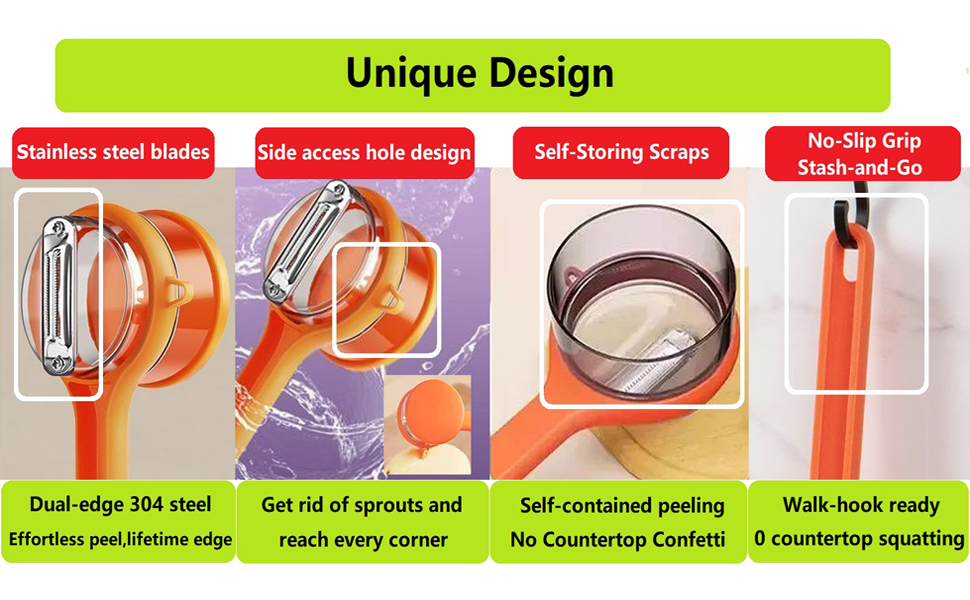 2Pcs Vegetable peelers for kitchen, Potato Peeler, Fruit Carrot Veggie Peelers Built-in peel catcher, Peeler with Ergonomic Non-Slip Handle,Dishwasher safe for home, office and camping(Green&Orange)