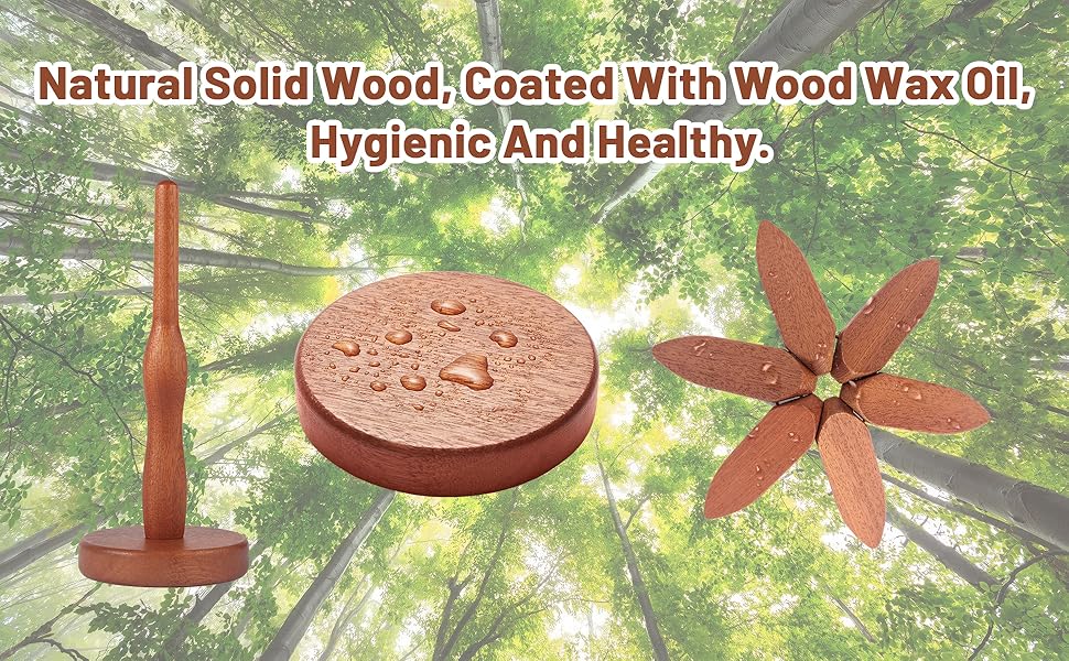 Natural Wood Tree Trivet Set, 4 Leaf Pattern Hot Pads with Decorative Storage Stand, Pot Holders as a Kitchen Gift, Wooden Trivets for hot Dishes,Pot, Pans, Bowl, Teapot, Coffee Pots