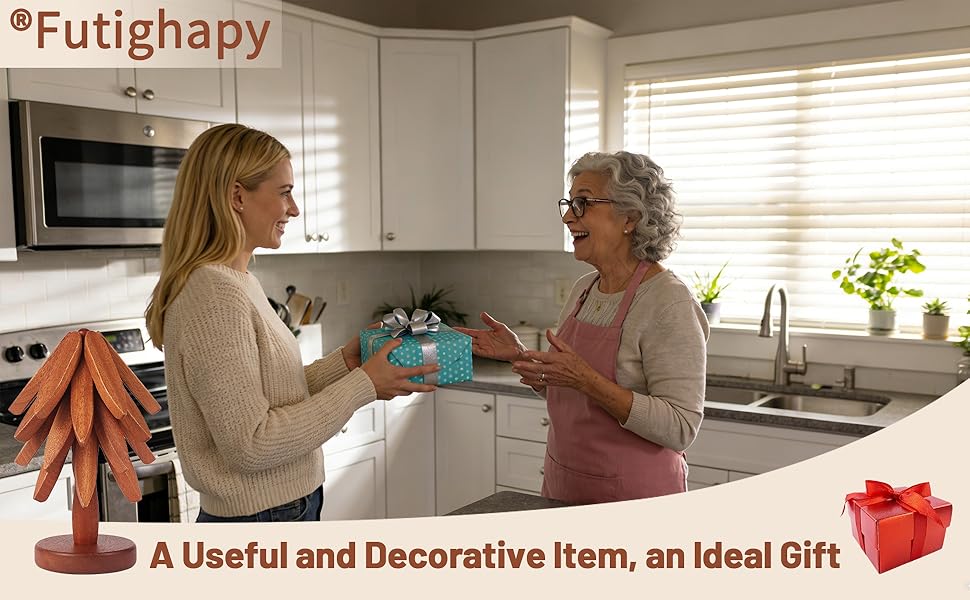 Natural Wood Tree Trivet Set, 4 Leaf Pattern Hot Pads with Decorative Storage Stand, Pot Holders as a Kitchen Gift, Wooden Trivets for hot Dishes,Pot, Pans, Bowl, Teapot, Coffee Pots