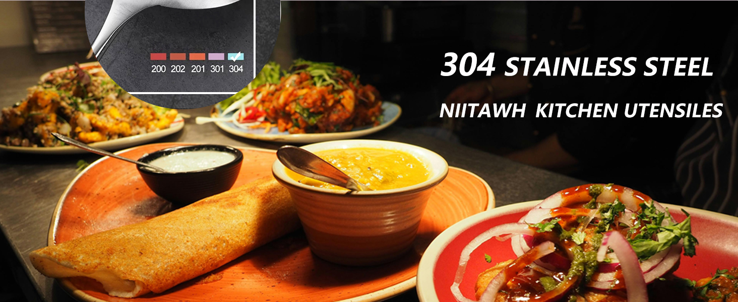 Stainless Steel Kitchen Utensils 12 Pcs, Small Cooking Utensils Set,Spatulas,Ladle,Skimmer,Tunners,Serving Spoon,Spaghetti Spoon,Fork,Potato Masher,Egg Whisk,Tongs,Dishwasher Safe