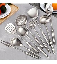 Stainless Steel Kitchen Utensils 12 Pcs, Small Cooking Utensils Set,Spatulas,Ladle,Skimmer,Tunners,Serving Spoon,Spaghetti Spoon,Fork,Potato Masher,Egg Whisk,Tongs,Dishwasher Safe