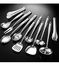 Stainless Steel Kitchen Utensils 12 Pcs, Small Cooking Utensils Set,Spatulas,Ladle,Skimmer,Tunners,Serving Spoon,Spaghetti Spoon,Fork,Potato Masher,Egg Whisk,Tongs,Dishwasher Safe