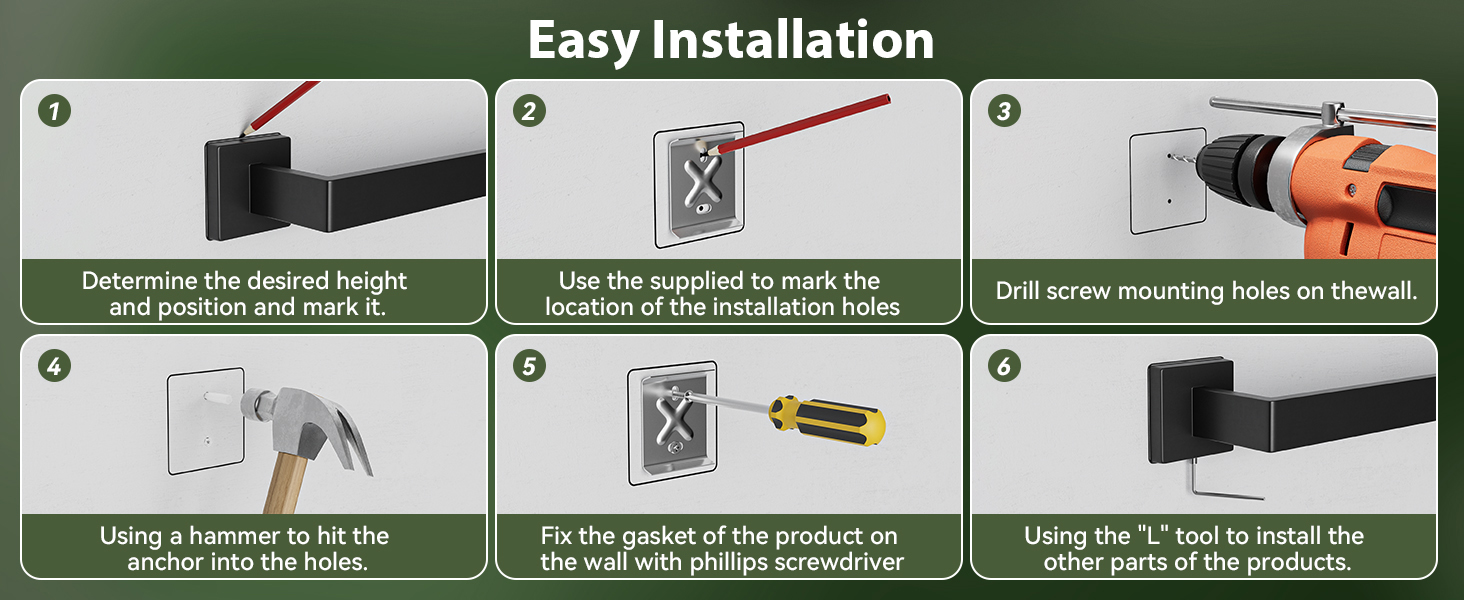 10-Pieces Matte Black Bathroom Accessories Set, 24 Inch Bathroom Hardware Set, SUS304 Stainless Steel Bath Towel Bar Set, Towel Racks for Bathroom Wall Mounted