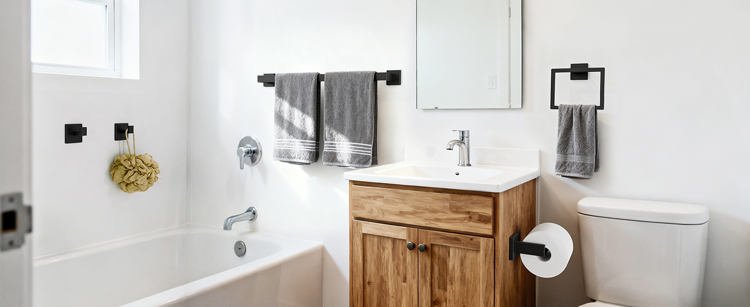 10-Pieces Matte Black Bathroom Accessories Set, 24 Inch Bathroom Hardware Set, SUS304 Stainless Steel Bath Towel Bar Set, Towel Racks for Bathroom Wall Mounted