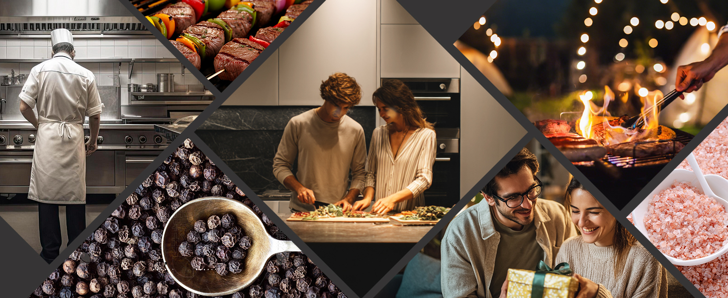 Electric Salt and Pepper Grinder Set, USB Rechargeable Salt and Pepper Shaker with LED Light, Stainless Steel Adjustable Automatic Pepper Mill for Kitchen, Dining