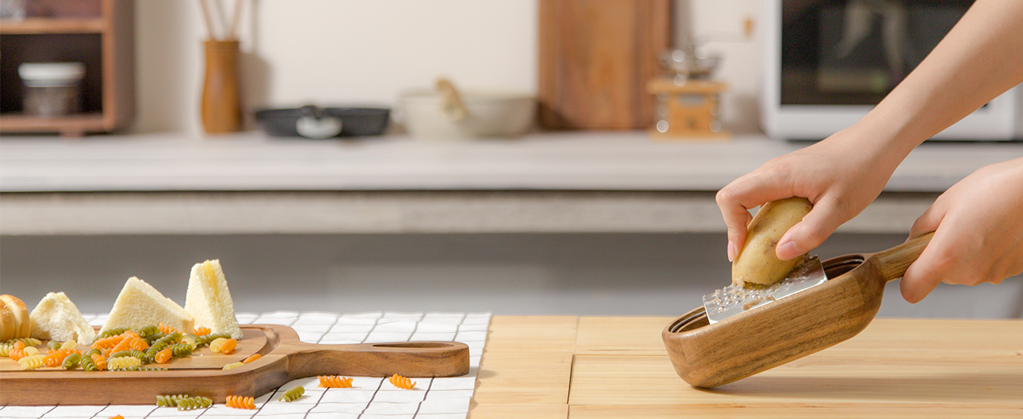 Wooden Cheese Grater with Handles - Kitchen Grater Wooden Shredder, Citrus Zester, Perfect for Hand Held Cheese Grater, Lemon and Chocolate, Cheese Tool