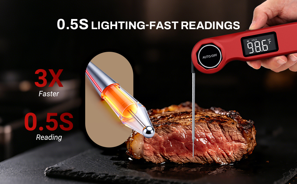 0.5 Seconds Fast Read Instant Meat Thermometer for Cooking, Digital Waterproof Food Thermometer for Kitchen Smoking and Other Daily Uses