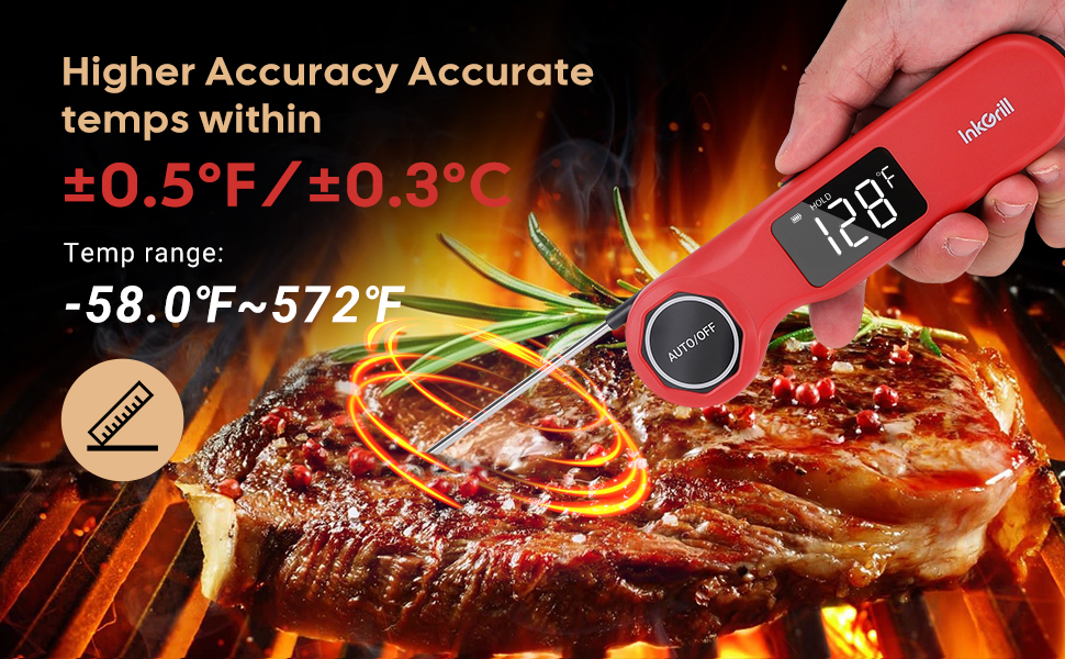 Rechargeable 0.5 Sec Reading Instant Read Meat Thermometer for Cooking, Digital Food Thermometer with High Precision Sensor, 1.42