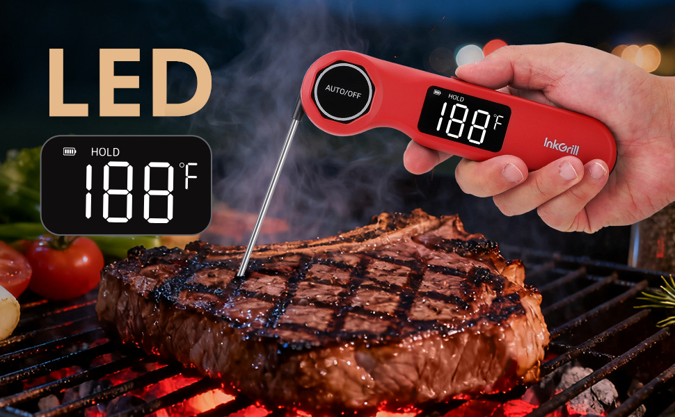 Rechargeable 0.5 Sec Reading Instant Read Meat Thermometer for Cooking, Digital Food Thermometer with High Precision Sensor, 1.42