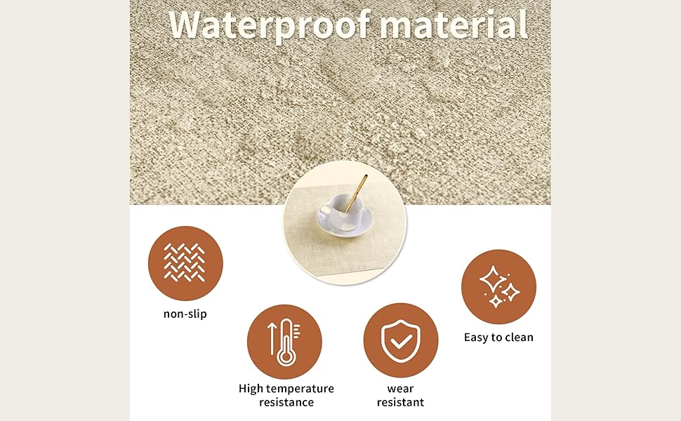 Faux Leather Placemats Set of 6, 12 X 17 Inch - Vinyl Heat Resistant Place Mats 100% Waterproof Oilproof Reversible Wipeable PU Table Mats for Kitchen, Dining, Outdoor/Indoor (Beige,6)