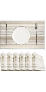 Faux Leather Placemats Set of 6, 12 X 17 Inch - Vinyl Heat Resistant Place Mats 100% Waterproof Oilproof Reversible Wipeable PU Table Mats for Kitchen, Dining, Outdoor/Indoor (Beige,6)