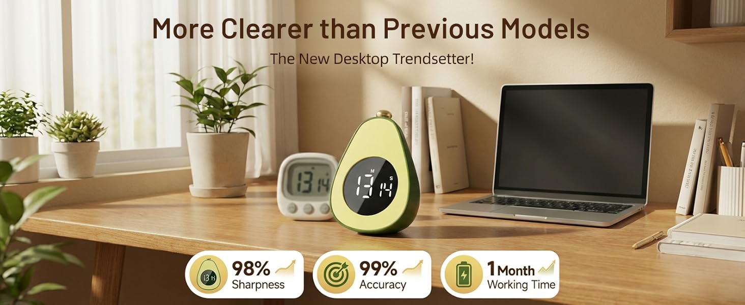 Digital Visual Timer Kitchen Timer for Yoga, Exercise, 99-Minute Silent Countdown, Time Management Tool with Pause Function (Avocado)