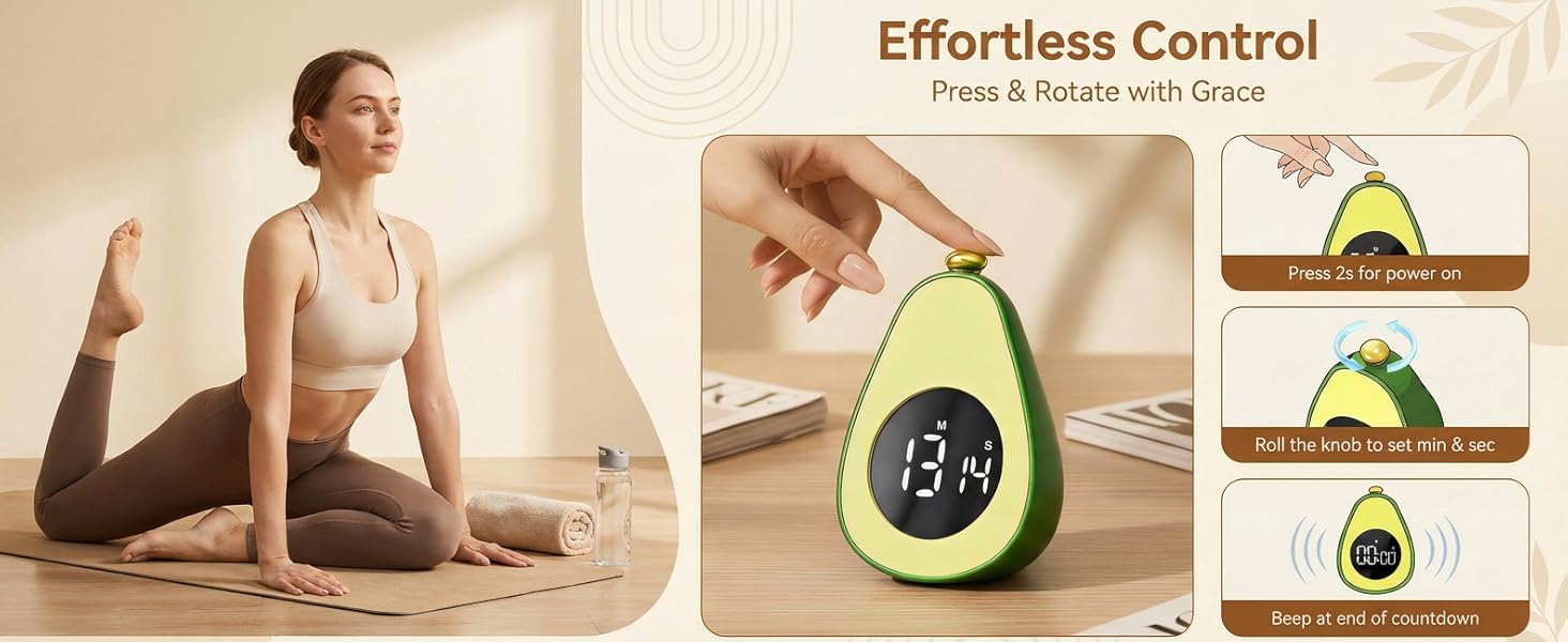 Digital Visual Timer Kitchen Timer for Yoga, Exercise, 99-Minute Silent Countdown, Time Management Tool with Pause Function (Avocado)