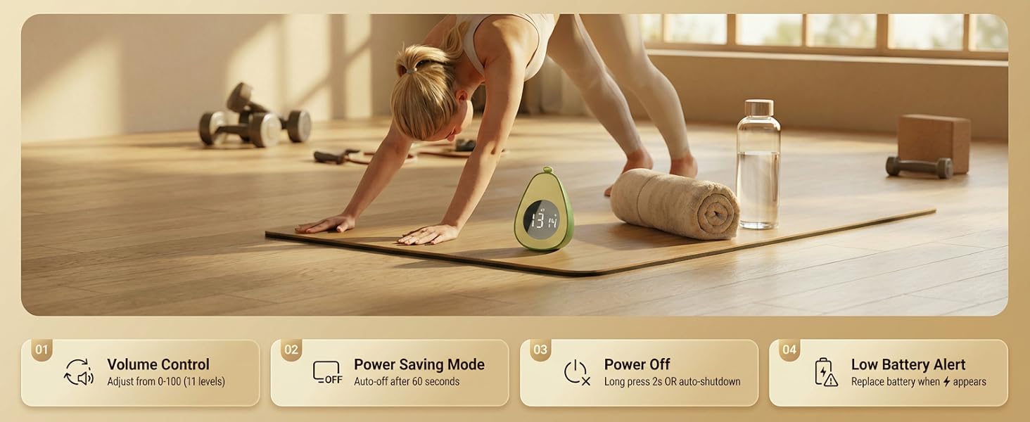 Digital Visual Timer Kitchen Timer for Yoga, Exercise, 99-Minute Silent Countdown, Time Management Tool with Pause Function (Avocado)