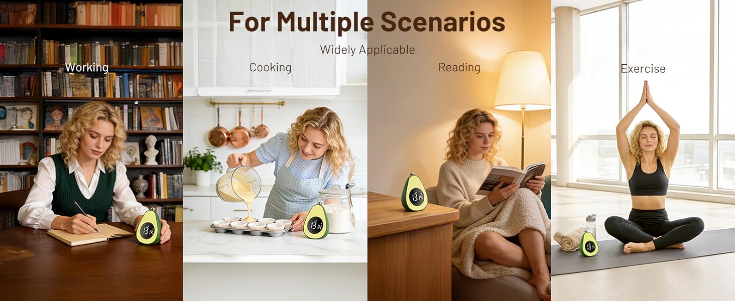 Digital Visual Timer Kitchen Timer for Yoga, Exercise, 99-Minute Silent Countdown, Time Management Tool with Pause Function (Avocado)