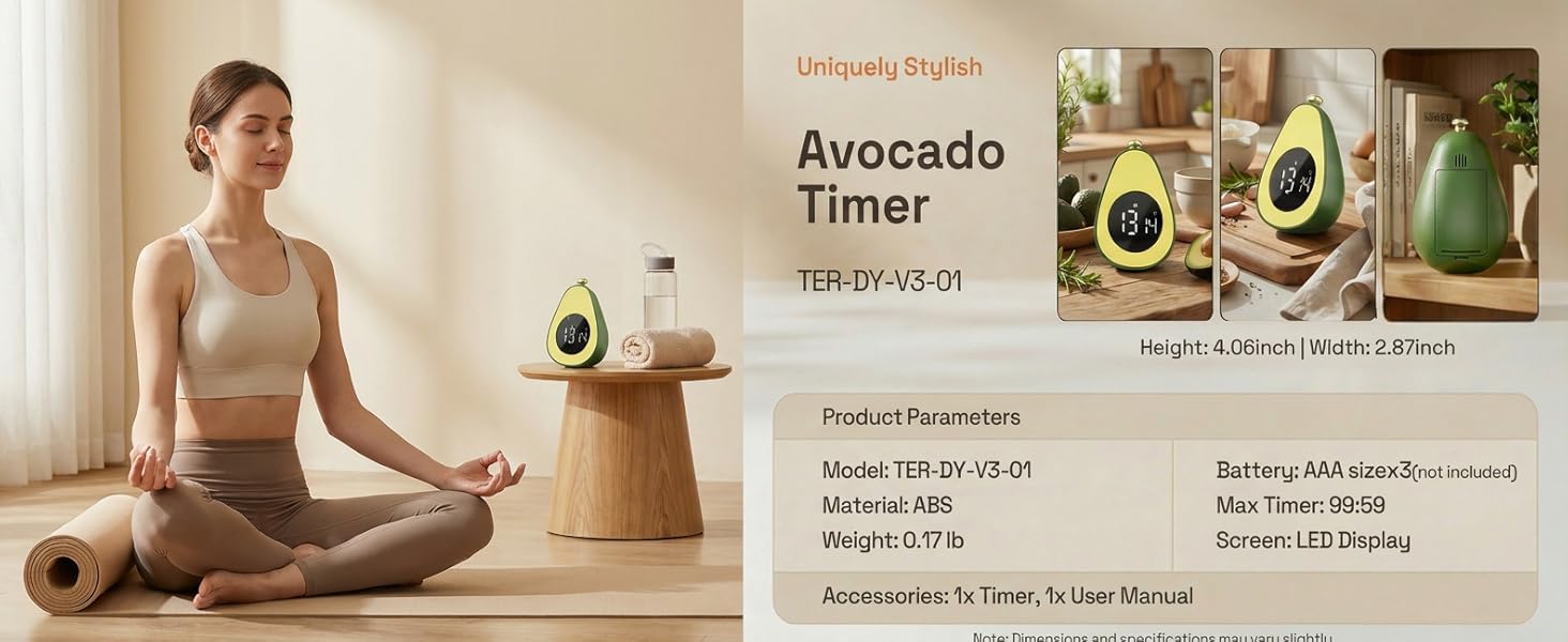 Digital Visual Timer Kitchen Timer for Yoga, Exercise, 99-Minute Silent Countdown, Time Management Tool with Pause Function (Avocado)