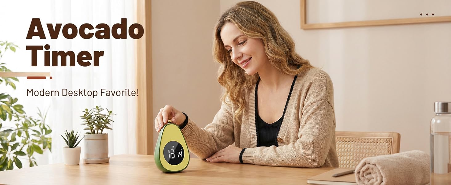 Digital Visual Timer Kitchen Timer for Yoga, Exercise, 99-Minute Silent Countdown, Time Management Tool with Pause Function (Avocado)