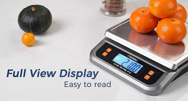 Atogou 88lb Commercial Digital Kitchen Scale 40kg/1g, with 6 Units Conversion, Stainless Steel, LCD Display, AA Battery or Plug-in Use for Baking, Bread, Cooking, Meat LC200 Grey
