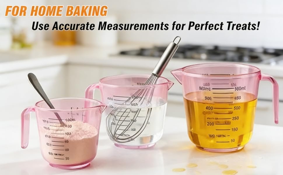 Pink Measuring Cups Set - 3pc 150ml/300ml/600ml，Liquid Measuring Cups for Baking & Cooking with Multiple Scales, with Handle and Triangle Mouth，Cute Pink Kitchen Accessories