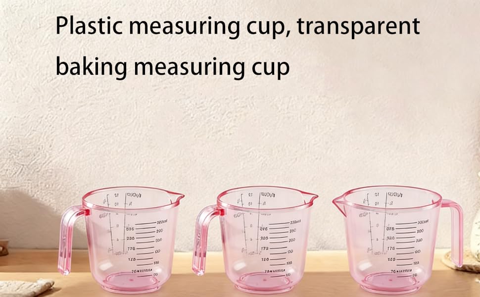 Pink Measuring Cups Set - 3pc 150ml/300ml/600ml，Liquid Measuring Cups for Baking & Cooking with Multiple Scales, with Handle and Triangle Mouth，Cute Pink Kitchen Accessories