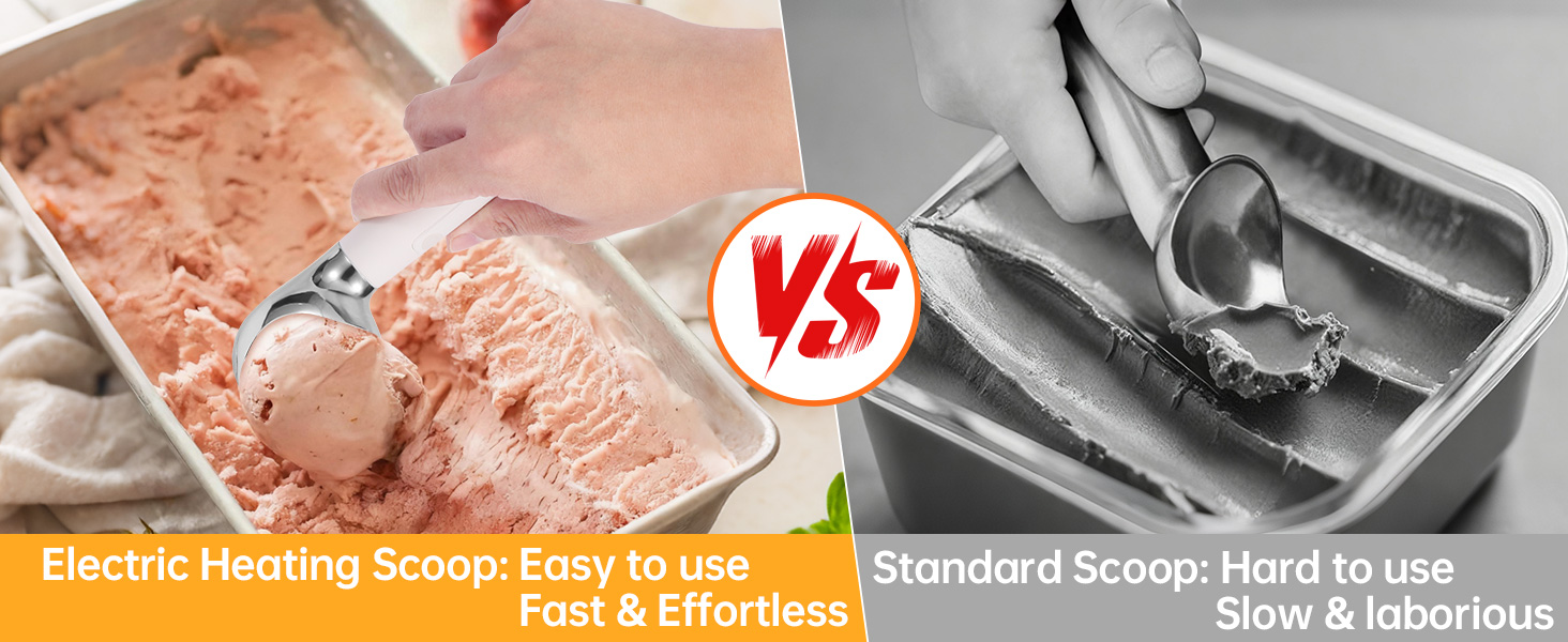 Heated Ice Cream Scoop Rechargeable, 158℉Electric Ice Cream Scooper, IP67 Waterproof Icecream Scoop with LED Display for Hard Ice Cream, Gelato & Party Desserts