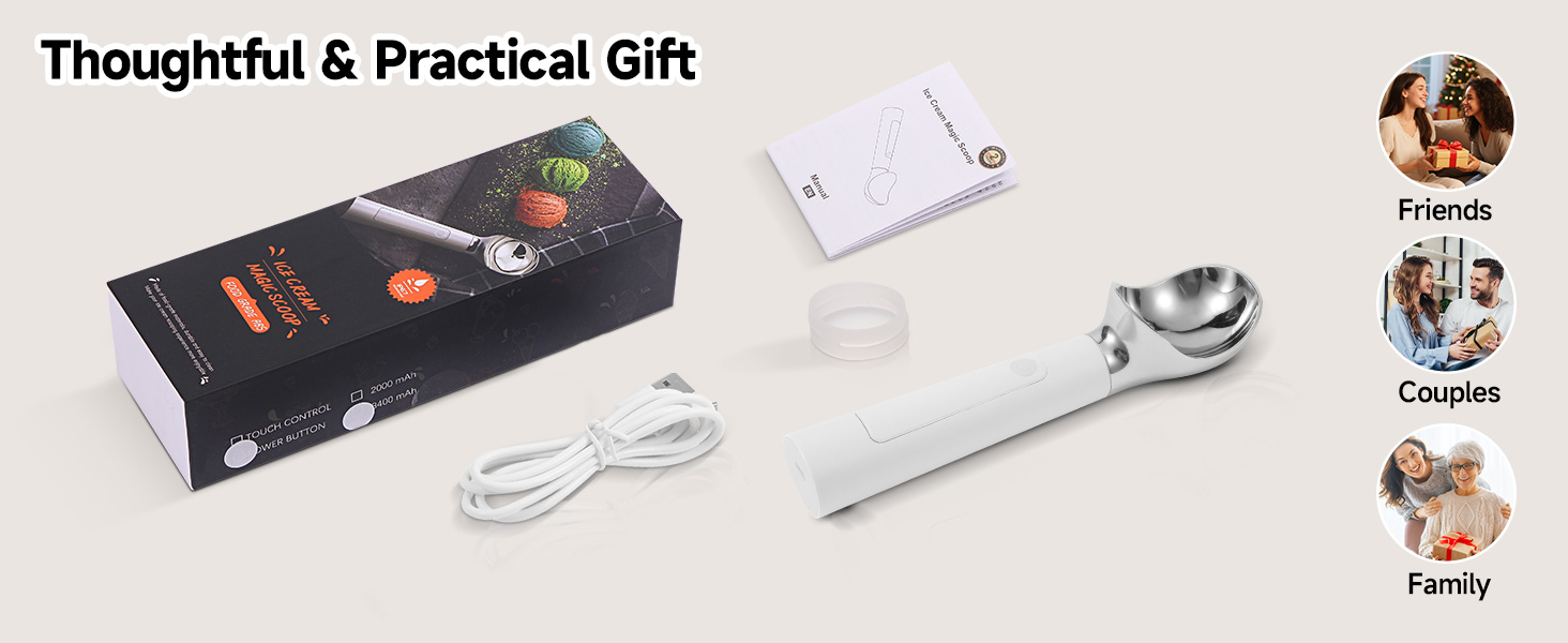 Heated Ice Cream Scoop Rechargeable, 158℉Electric Ice Cream Scooper, IP67 Waterproof Icecream Scoop with LED Display for Hard Ice Cream, Gelato & Party Desserts