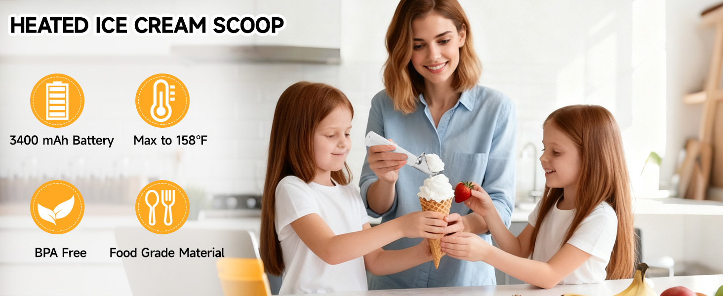 Heated Ice Cream Scoop Rechargeable, 158℉Electric Ice Cream Scooper, IP67 Waterproof Icecream Scoop with LED Display for Hard Ice Cream, Gelato & Party Desserts