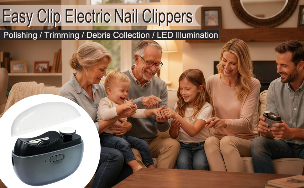 Easyclip Smart Nail Clipper, New 3 in 1 Easy Clip Electric Nail Clippers, Polishing Clipper with Light, Suitable for All Nails Trimming and Polishing