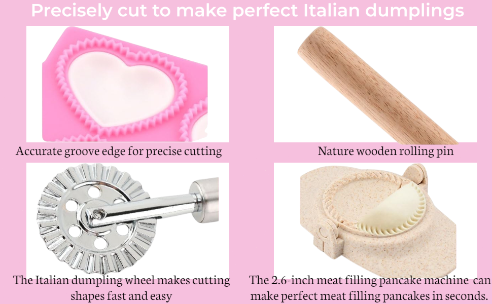 Ravioli Maker Press Ravioli Press Mold Set Heart Ravioli-Stamp Maker Cutter with Wood Rolling Pin, 2.6