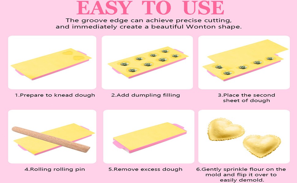 Ravioli Maker Press Ravioli Press Mold Set Heart Ravioli-Stamp Maker Cutter with Wood Rolling Pin, 2.6