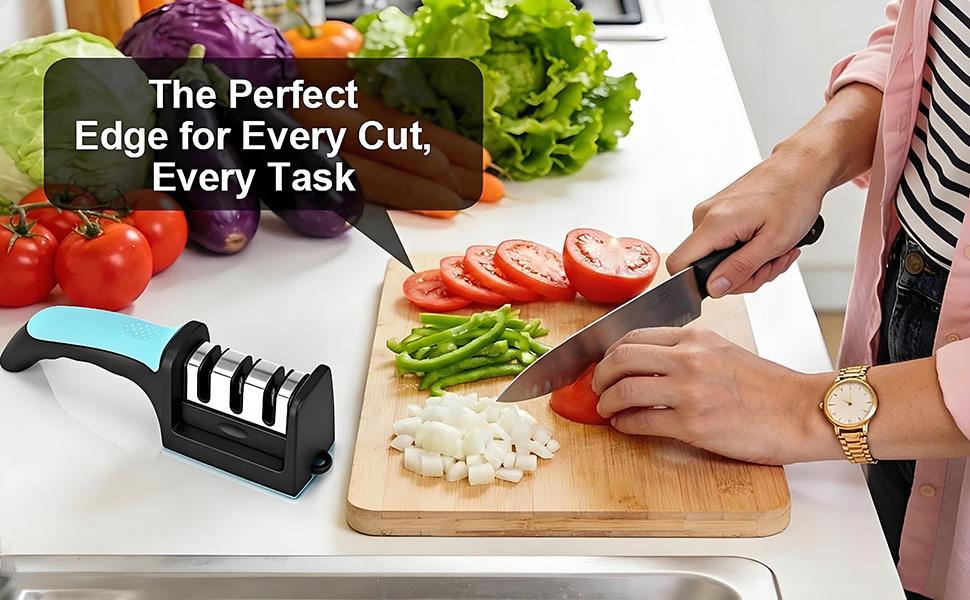 Premium 3-Stage Knife Sharpener - Professional Repair, Restore & Polish for Kitchen Knives, Razor Sharp in Seconds, with Ergonomic Grip for Perfect Control