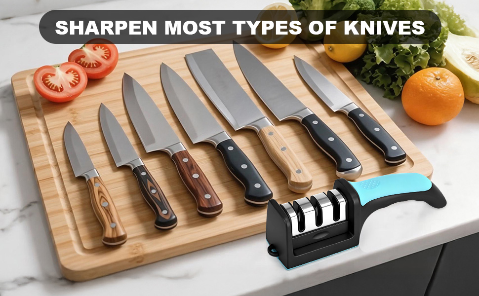 Premium 3-Stage Knife Sharpener - Professional Repair, Restore & Polish for Kitchen Knives, Razor Sharp in Seconds, with Ergonomic Grip for Perfect Control