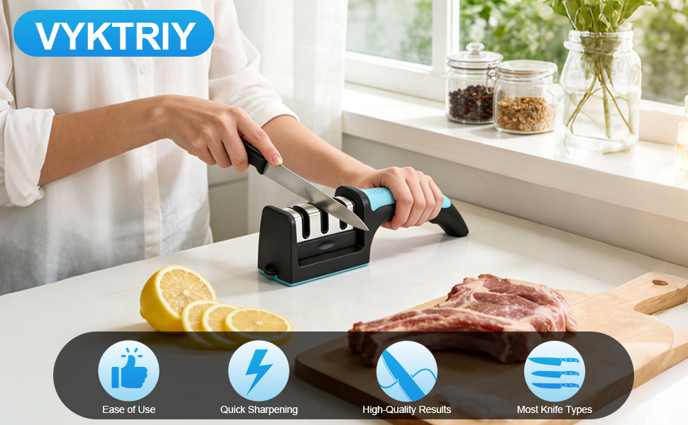 Premium 3-Stage Knife Sharpener - Professional Repair, Restore & Polish for Kitchen Knives, Razor Sharp in Seconds, with Ergonomic Grip for Perfect Control