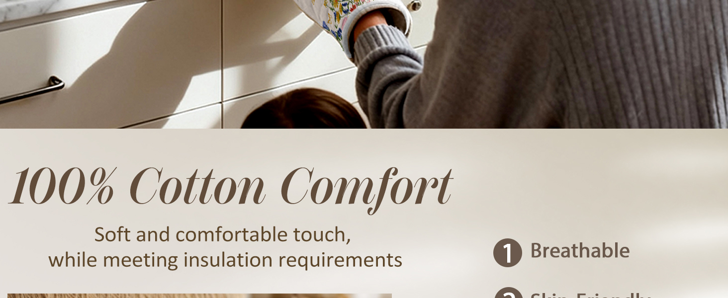 Cotton Oven Mitts and Pot Holders Sets - Quilted Lining Heat Resistant 4 Pieces Set with Hanging Loop Cute Farmhouse Boho Spring Kitchen Decor and Accessories, Cat Flower