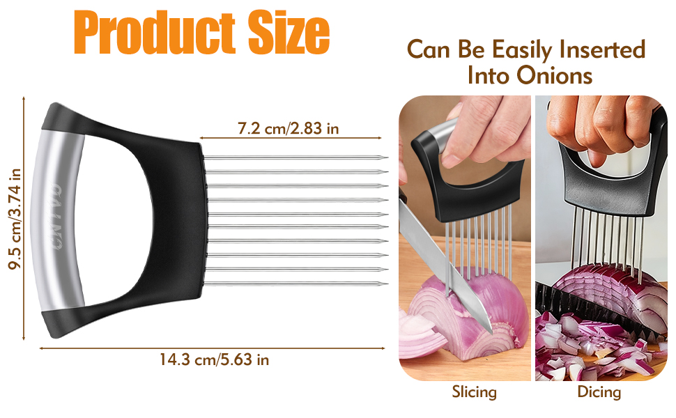Onion Holder for Slicing, Stainless Steel Onion Slicer, Onions Slicer Holder with Protective Cover, Multi-Use Vegetable Chopper for Onions Tomatoes Avocados Potato Eggs Kiwifruit Meat Lemon