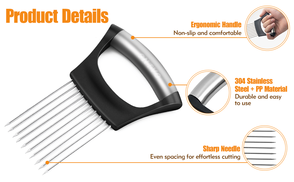 Onion Holder for Slicing, Stainless Steel Onion Slicer, Onions Slicer Holder with Protective Cover, Multi-Use Vegetable Chopper for Onions Tomatoes Avocados Potato Eggs Kiwifruit Meat Lemon