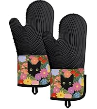 Slohif Long Silicone Oven Mitts Heat Resistant for Women - 2 Pcs Strawberry 100% Cotton Oven Gloves, Non-Slip and Waterproof Silicone Oven Mitts with Hanger for Baking and Cooking