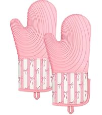 Slohif Long Silicone Oven Mitts Heat Resistant for Women - 2 Pcs Strawberry 100% Cotton Oven Gloves, Non-Slip and Waterproof Silicone Oven Mitts with Hanger for Baking and Cooking